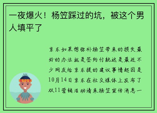 一夜爆火！杨笠踩过的坑，被这个男人填平了