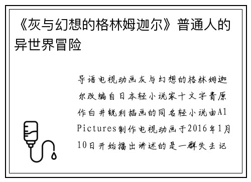 《灰与幻想的格林姆迦尔》普通人的异世界冒险
