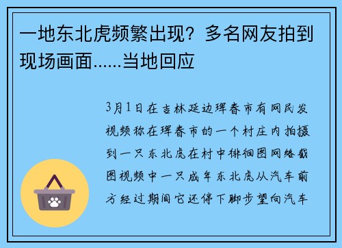 一地东北虎频繁出现？多名网友拍到现场画面......当地回应