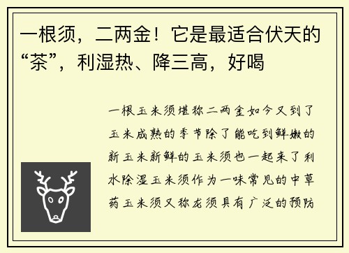 一根须，二两金！它是最适合伏天的“茶”，利湿热、降三高，好喝