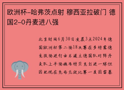 欧洲杯-哈弗茨点射 穆西亚拉破门 德国2-0丹麦进八强